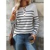 Women's Spring and Autumn New Fashion Versatile Striped Contrast Button Casual Long-sleeved T-shirt