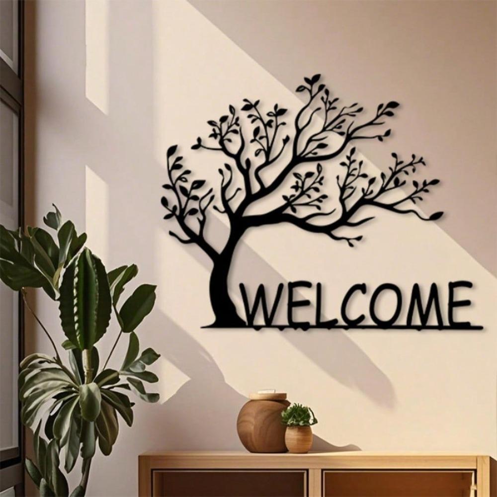Vintage Black Metal Welcome Sign Rustproof Wall Art Home Office Decor Christmas Gift