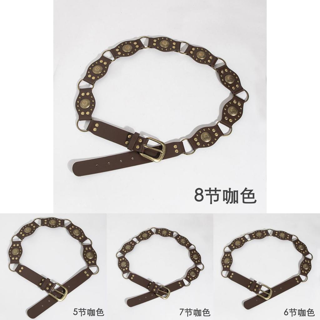 Vintage Western Style Faux Leather Belt With Spliced Carving And Unique Buckle For Fashion Women