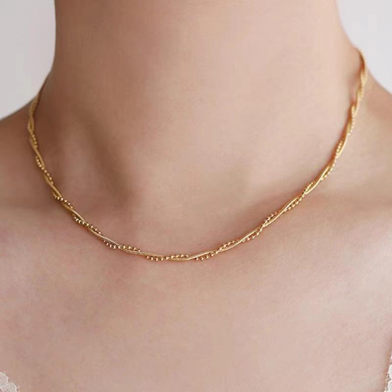 European-American Fashion Three-Layer Flat Snake Chain Layered Necklace for Women - Metal Cross Clavicle Chain