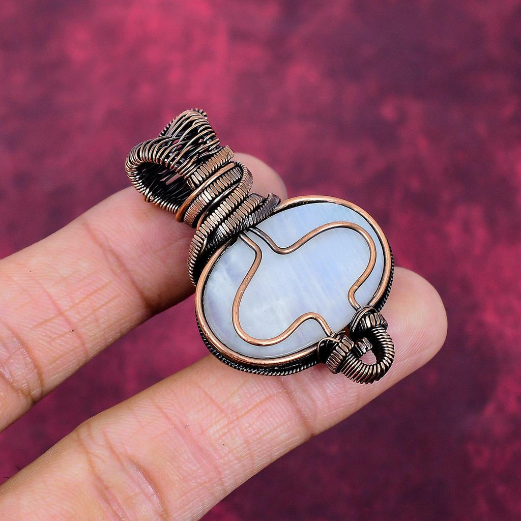 Rainbow Moonstone Pendant Gemstone Handmade Jewelry Copper Wire Wrapped Pendant