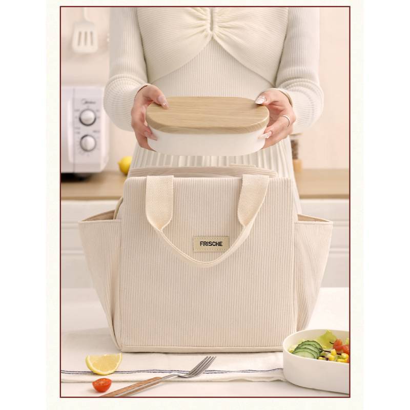 Lunch Bag Insulated Tote With Waterresistant Corduroy For Office And School Use