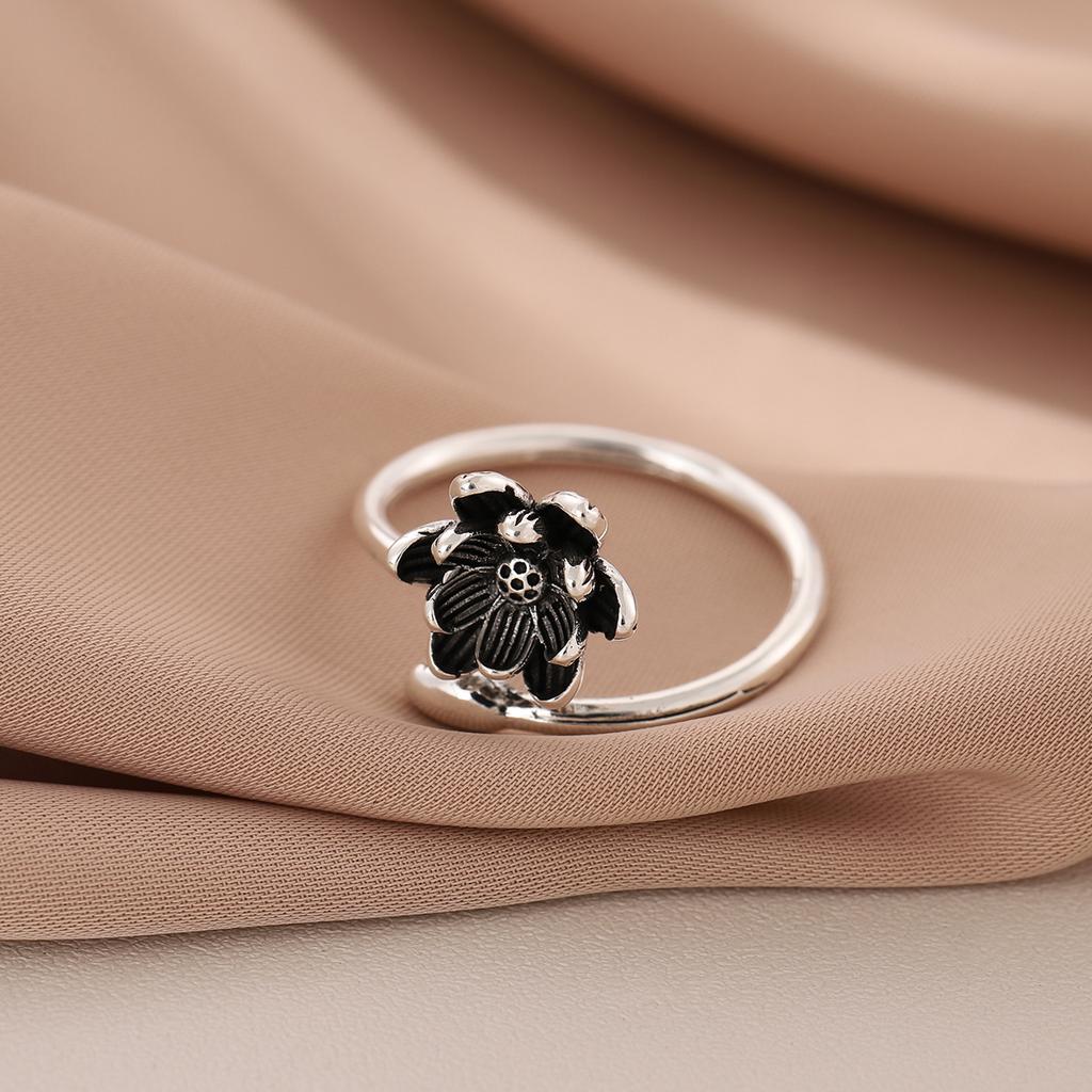 New Retro Lotus Simple Ethnic 925 Sterling Silver Jewelry Temperament Flower Lotus Opening Rings R107