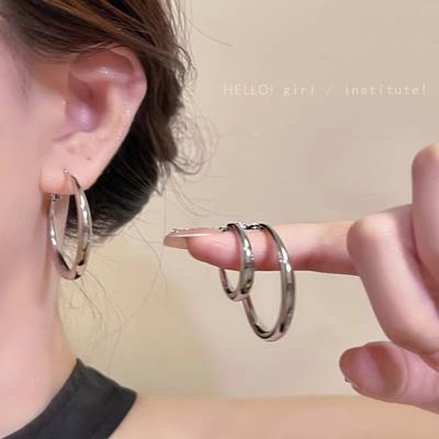 S925 Silver Fine Chain Hoop Earrings for Women, Summer High-end, Niche Ear Studs for Round Faces, Circular Ear Accessories
