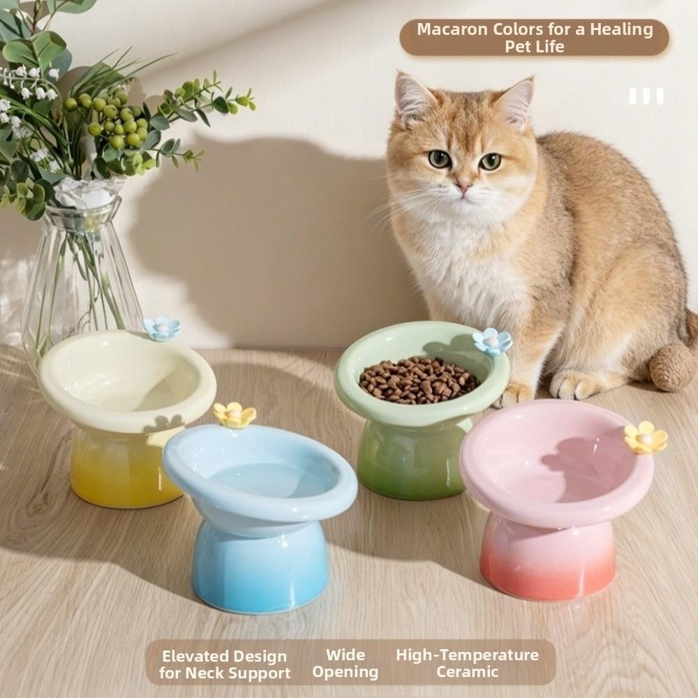 Flower Elevated Cat Bowl Ceramic Raised Pet Feeder Pet Food Water Bowl Kitten/Puppy/Bunny