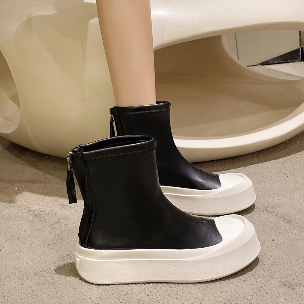 Fashion 2025 New Designer Ankle Boots Women Autumn Winter Fashion Slip-on Zipper Sports Boots Platform Thick Heel Ladies Short Booties