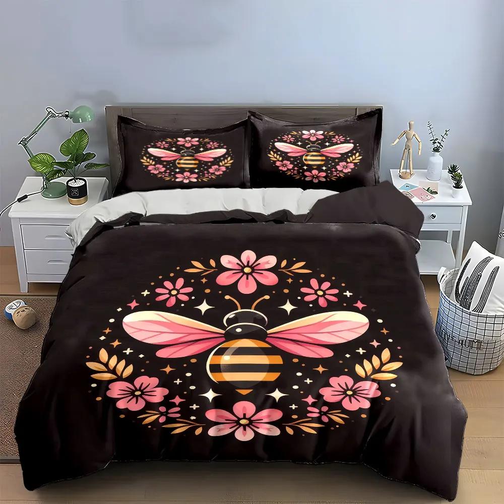 "Bee Floral Decor Set" Soft Comfortable Duvet Cover Bedding Set Included 1*Duvet Cover & 2*Pillowcases Gift