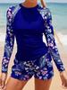 Long-Sleeve European & American Digital Print Conservative Women's Bikini Swimsuit
