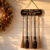 Halloween Home Decor Broom Parking Sign, Check Your Brooms Wooden Wall Hanging Sign Witch with Hooks for Indoor Outdoor Front Porch Creative