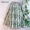 Prairie Chic Spring Summer Women Midi Skirt High Waist Green Floral Print Fresh Skirt Cotton Vintage Ladies' A-Line Skirt