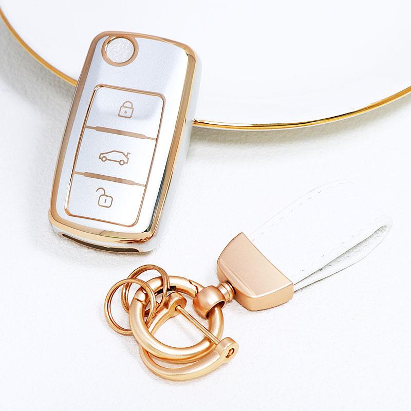 Quicksand Gold Car Key Case Cover For Vw Volkswagen Polo Tiguan Passat B5 B6 B7 Golf 4 5 6 Mk6 Jetta Lavida Skoda Octavia Seat