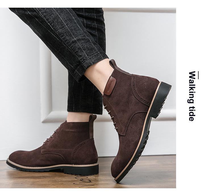 British Style Plus Size Mid-High Suede Men's Boots, Sizes 38-46, Autumn/Winter 2024 Fashion