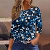 Women's Fashionable Casual Round Neck T-Shirt With Floral Print And Three-Quarter Sleeves