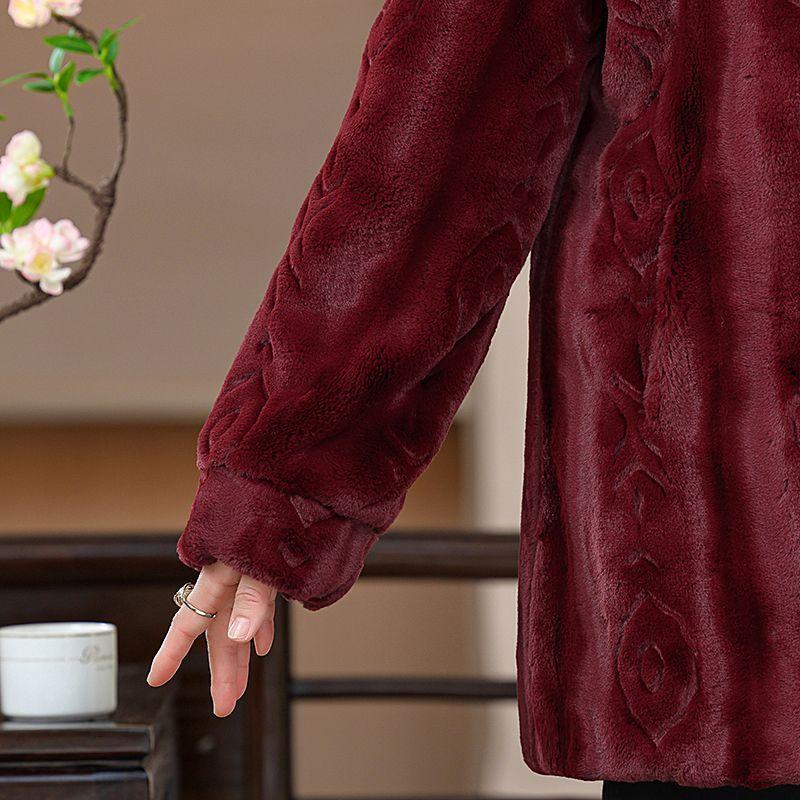 Dámský zimní kabát - Plus samet, zesílený, elegantní čínský styl pro střední a starší věk