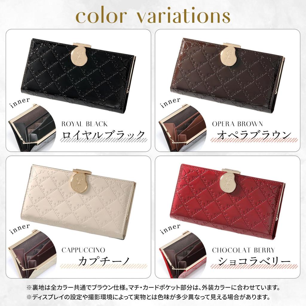 Clelia Long Wallet with Clasp Slim Vertical Card Luce Series Women's Closure, Enamel, Design, Pockets, [CL-15710] (Cappuccino)