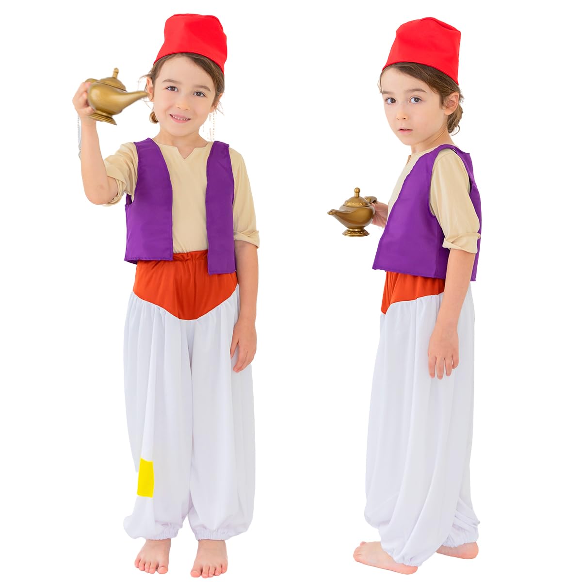 [monoii] Halloween Costume for Boys - Aladdin Outfit, Kids Arabian Costume, Children s Arabian Nights Jasmine Prince Costume with Magic Lamp e0623