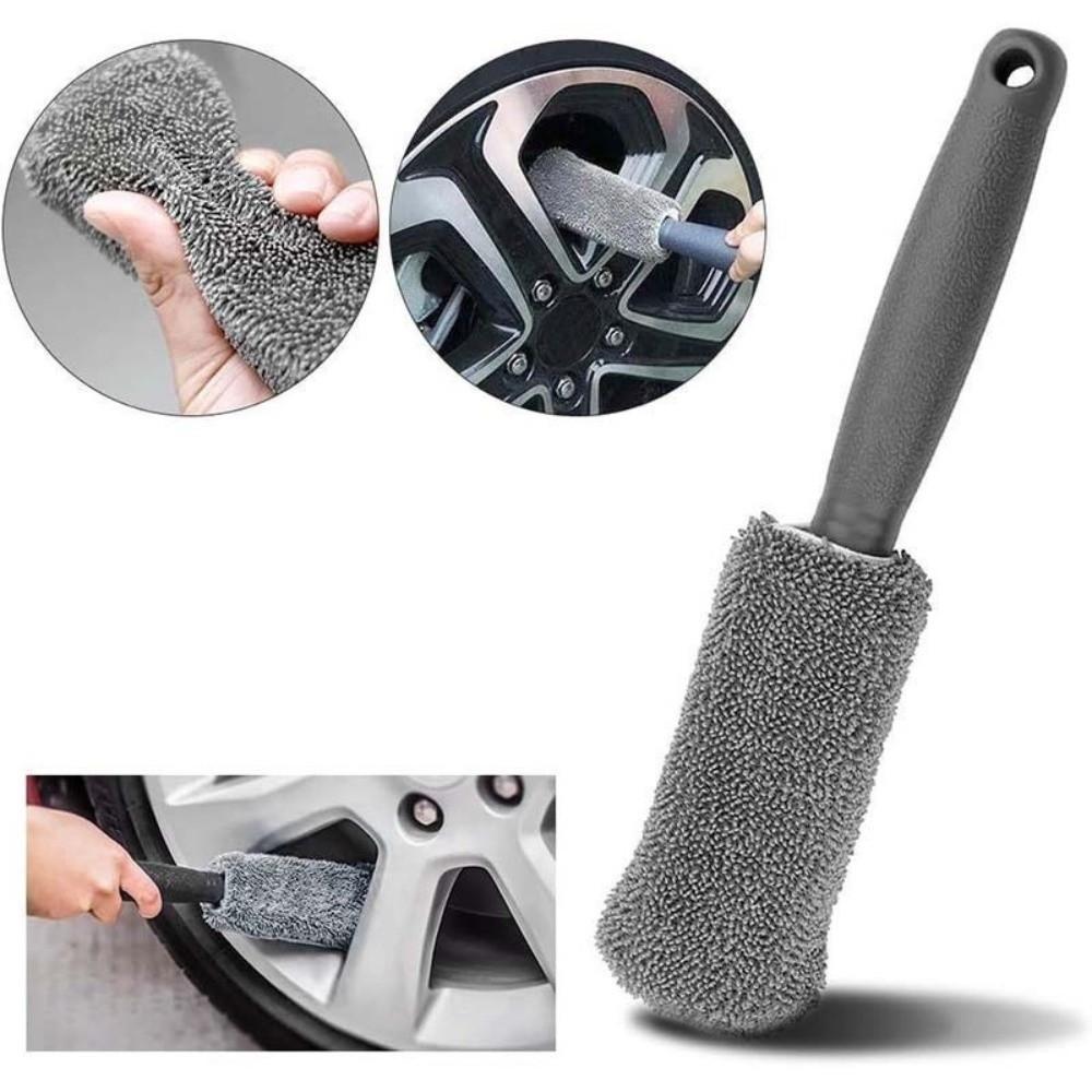Non-Slip Handle Wheel Cleaning Brush Soft Microfiber Microfiber Car Brush Wheel Care