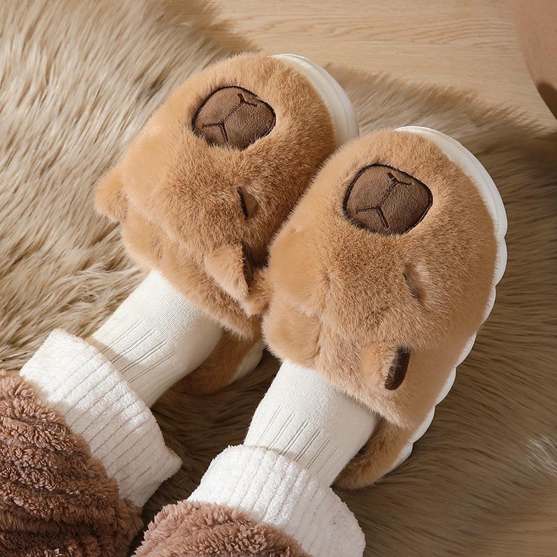 New family of three plush home shoes parent-child winter cute capybara cotton slippers men and women
