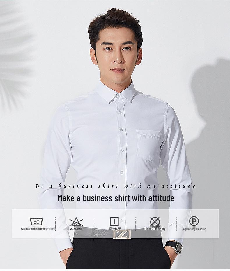 Men's Spring White Shirts - Long/Short Sleeve, Embroidered Logo, Professional Business Attire, 40% Cotton Solid Color Workwear