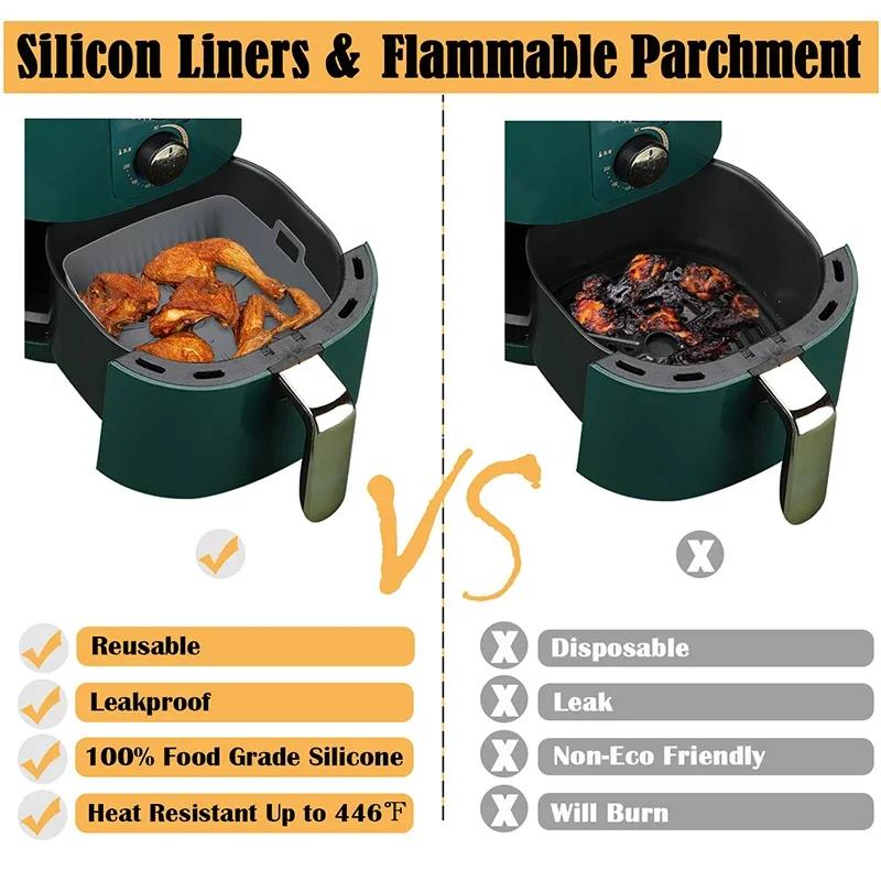 1pc Air Fryer Silicone Baking Tray 23cm Square Airfryer Liners Molds Reusable Oven Baking Basket Multi Functional Barbecue Mat