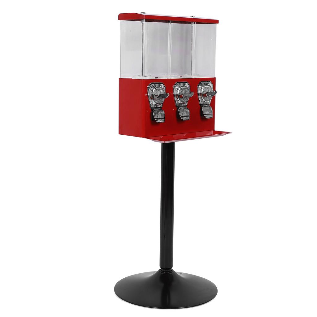 Candy Vending Machine with Stand Anti Theft Keys Triple Individual Candy Boxes Coin Operated