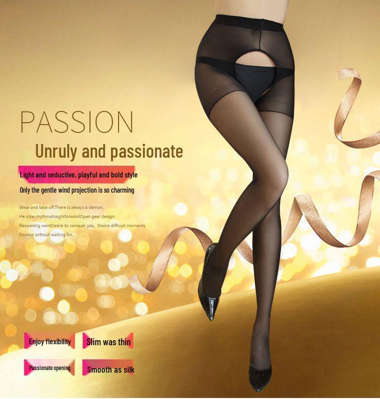Sexy Open Crotch Ultra-Thin Black Pantyhose - Hand-Tearable Summer Stockings for Pure Temptation