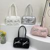 Simple Bow Women Bowling Shoulder Bags Thread Design Commuter Ladies Handbags Tote Solid Color College Style Girls Underarm Bag