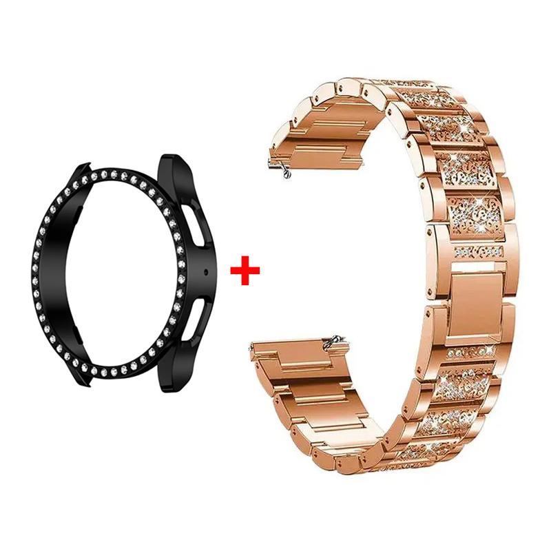 

Металевий Ремінець+Корпус для Samsung Galaxy Watch7 6 5 4 40мм 44мм Ремінець Жіночий Нержавіюча Сталь Алмазний Браслет & Захисний Бампер Аксесуар Galaxy watch 5Pro 45
