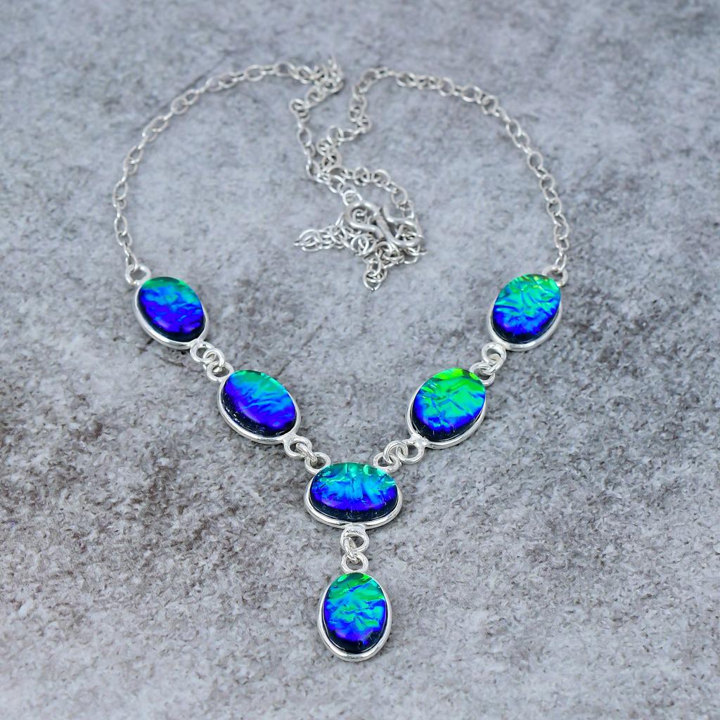 Blue Triplet Opal Gemstone Handmade 925 Sterling Silver Necklace 18" M-358