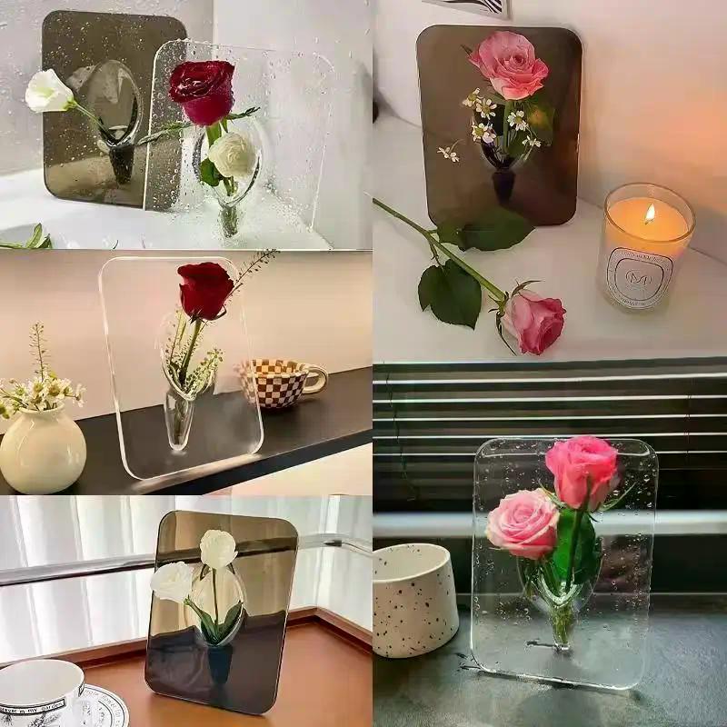 Hot Frame Flower Vase - Clear Acrylic Vase For Flowers, Modern Art Vases For Home Decor, Decorative Vases For Desktops Bookshelf