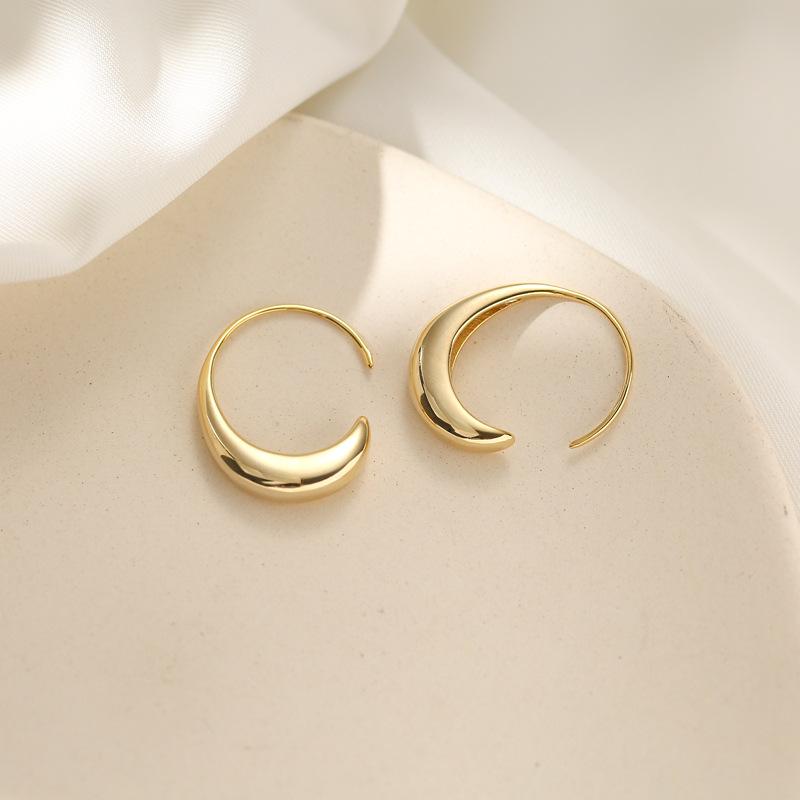 Authentic 925 Sterling Silver Stud Earrings for Women French Trendy Gold Plated C Shape Earring Bride Jewelry Prevent Allergy