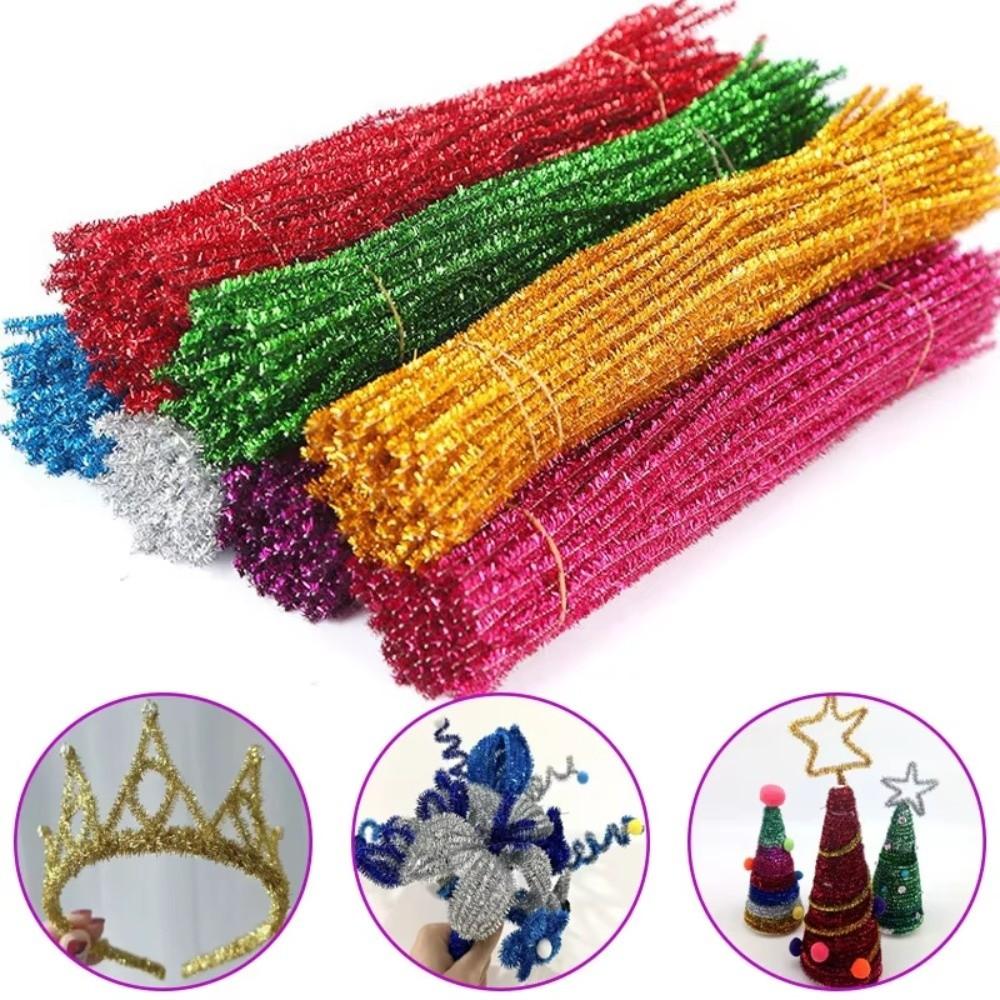 100pcs New 30cm Glitter Chenille Stems Torsion Bar Wool Top Tinsel Stems Christmas DIY Craft Supplies