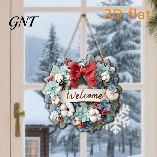 Front Entrance Decoration Wooden Christmas Welcome Sign, Animal Round Hanging Door Decor, Pet Theme Farmhouse Ornament for Window Garden Holiday Decor
