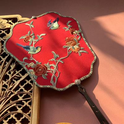 Chinese Style Embroidered Round Fan: Wedding, Dance, Butterfly, and Floral Design