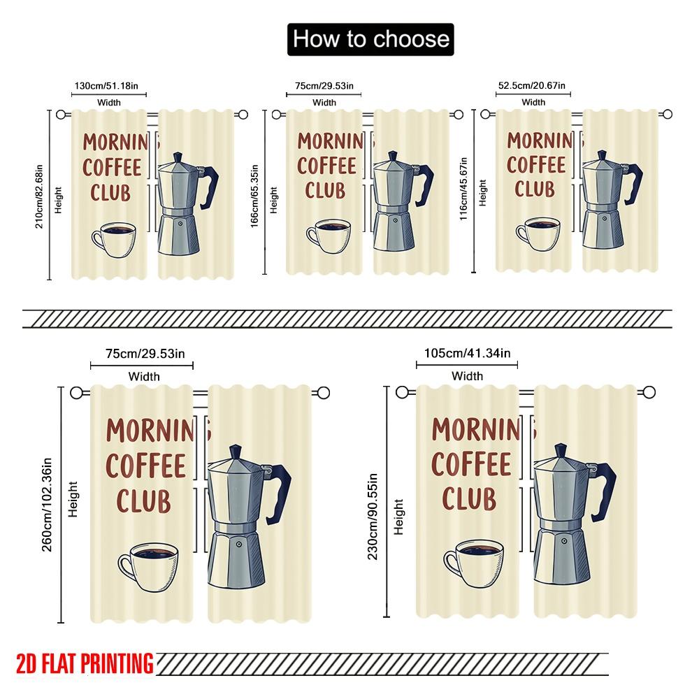 2 Stück 2D Flachdruck Szenenvorhänge Morning Coffee Club Tasse 100% Polyestergewebe Ohne Strom Saisonal Party & Feiertag