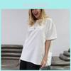 Baumwoll-T-Shirt für Damen, Sommer, lässig, Buchstabendruck, lockere Passform, kurzärmliges Oberteil