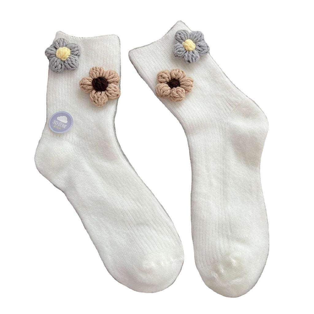 New Cute Socks Warm Thickened Three-dimensional Floral Socks Worn with Shark Pants Merino Wool Socks Winter Socks