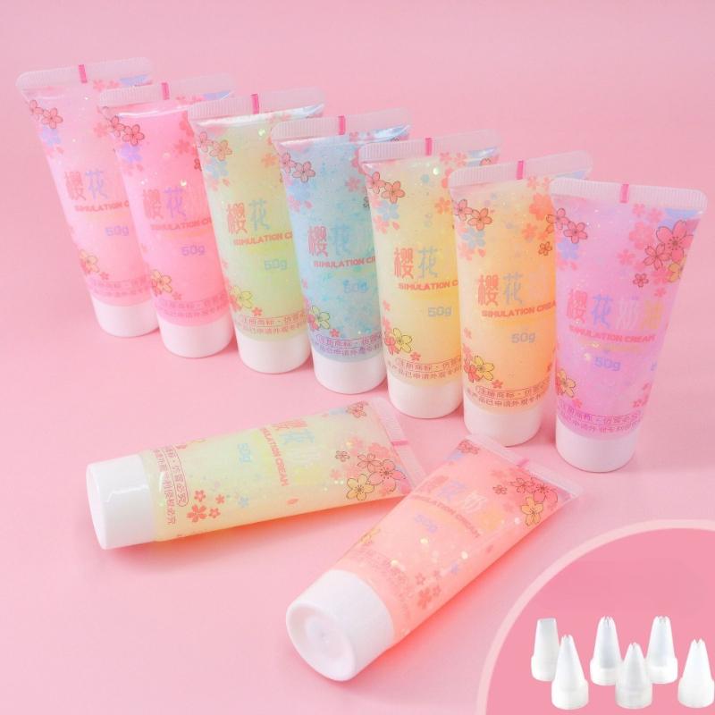 9pcs 50g Sakura Cream Glue Crystal Clear Glitter Color for Diy Handmade Mobile Phone Case Guka Jewelry Accessories