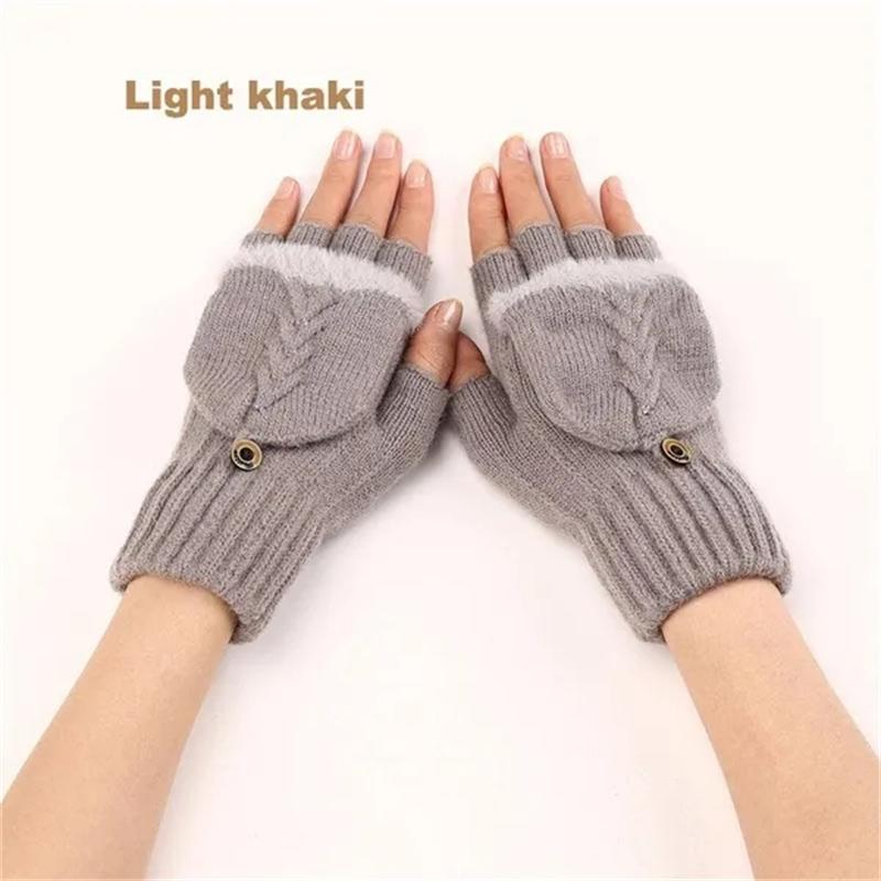 1 par de guantes de punto de lana cálidos para otoño e invierno para mujeres y niñas, guantes de medio dedo con tapa gruesa, manopla