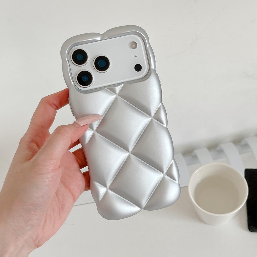 Eenvoudig Stereoscopisch Ruitvormig Rasterpatroon Effen Kleur Mat Schokbestendig Telefoonhoesje voor iPhone 17 16 15 14 13 12 Pro Max