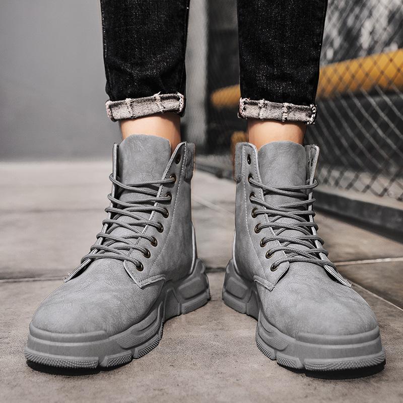 Herbst- und Winter High-Top Schnürstiefel, junge und junge Retro-Sport Herrenstiefel, einfarbige Reißverschluss Outdoor Arbeitsstiefel V139