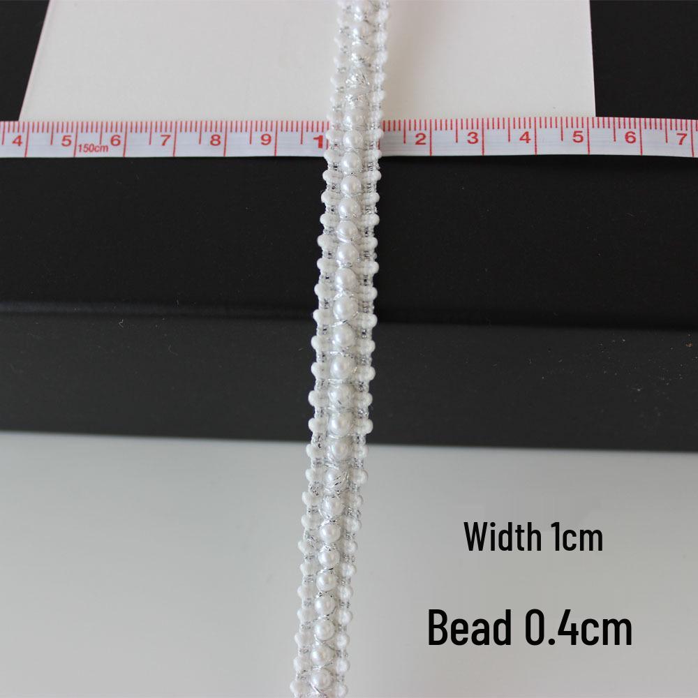 Cottontime Off-White Mesh Ribbon Beads with Pearl Lace Decorative Accessories for Clothing