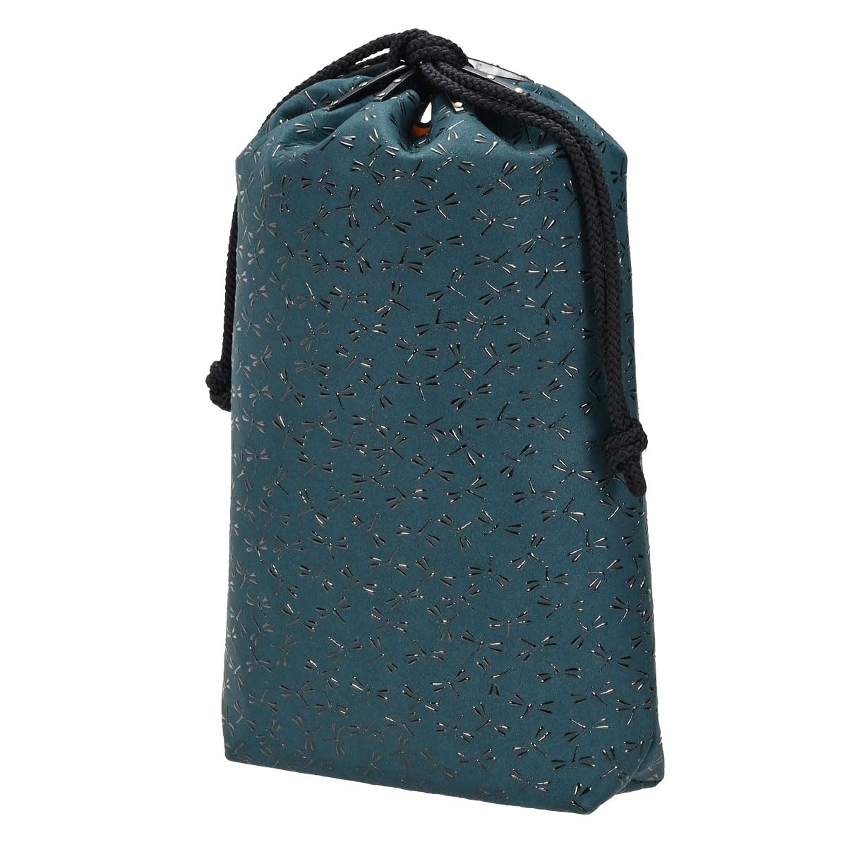 

[Inden-ya] Inden Drawstring Bag with Gusset, Deerskin HISOCA, Dragonfly Pattern, Green with Black Lacquer, 9409-05-008