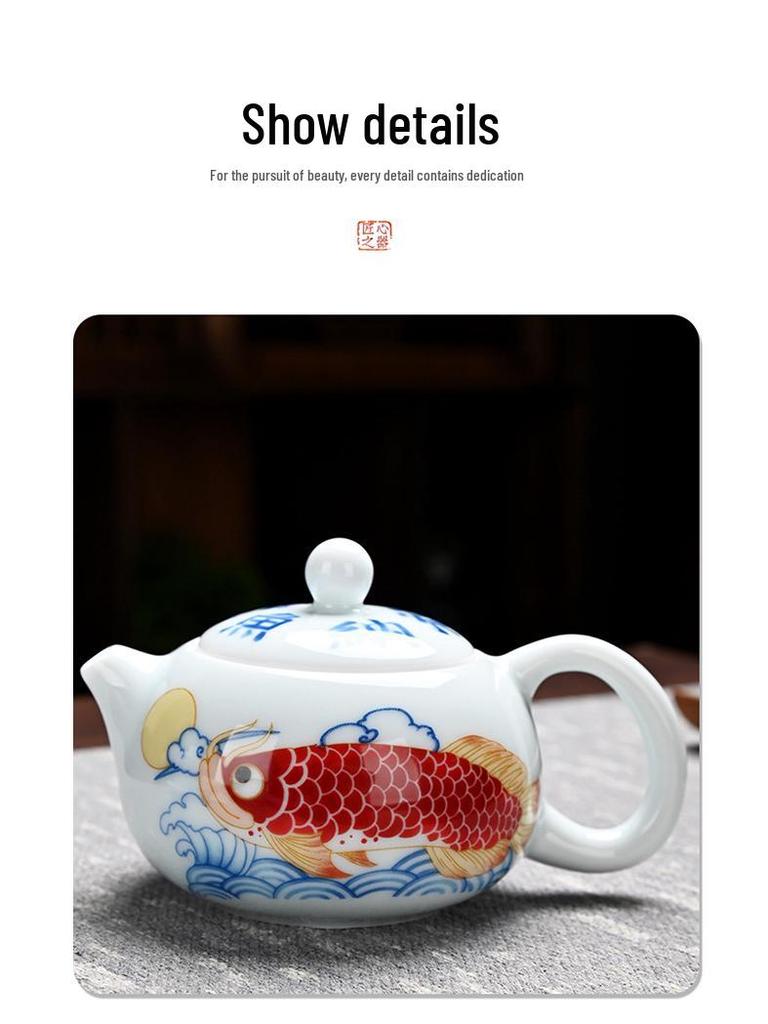 Red Arowana Na Fu Xishi Ceramic Kung Fu Gaiwan Tea Set with Gift Box
