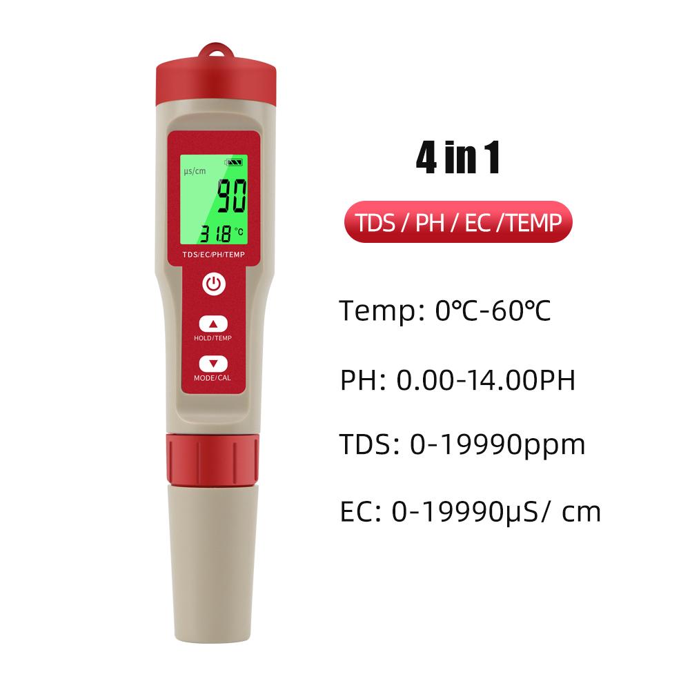 4 in 1 PH Meter PH/TDS/EC/Temperature Meter Digital Water Quality Monitor Tester for Pools Drinking Water Aquariums