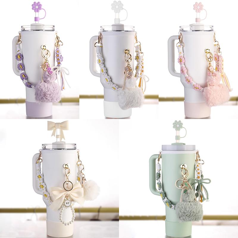 Set de accesorii pentru paharele Stanley, inclusiv capac din silicon pentru pai, gheată din silicon și curea pentru mânerul sticlei de apă