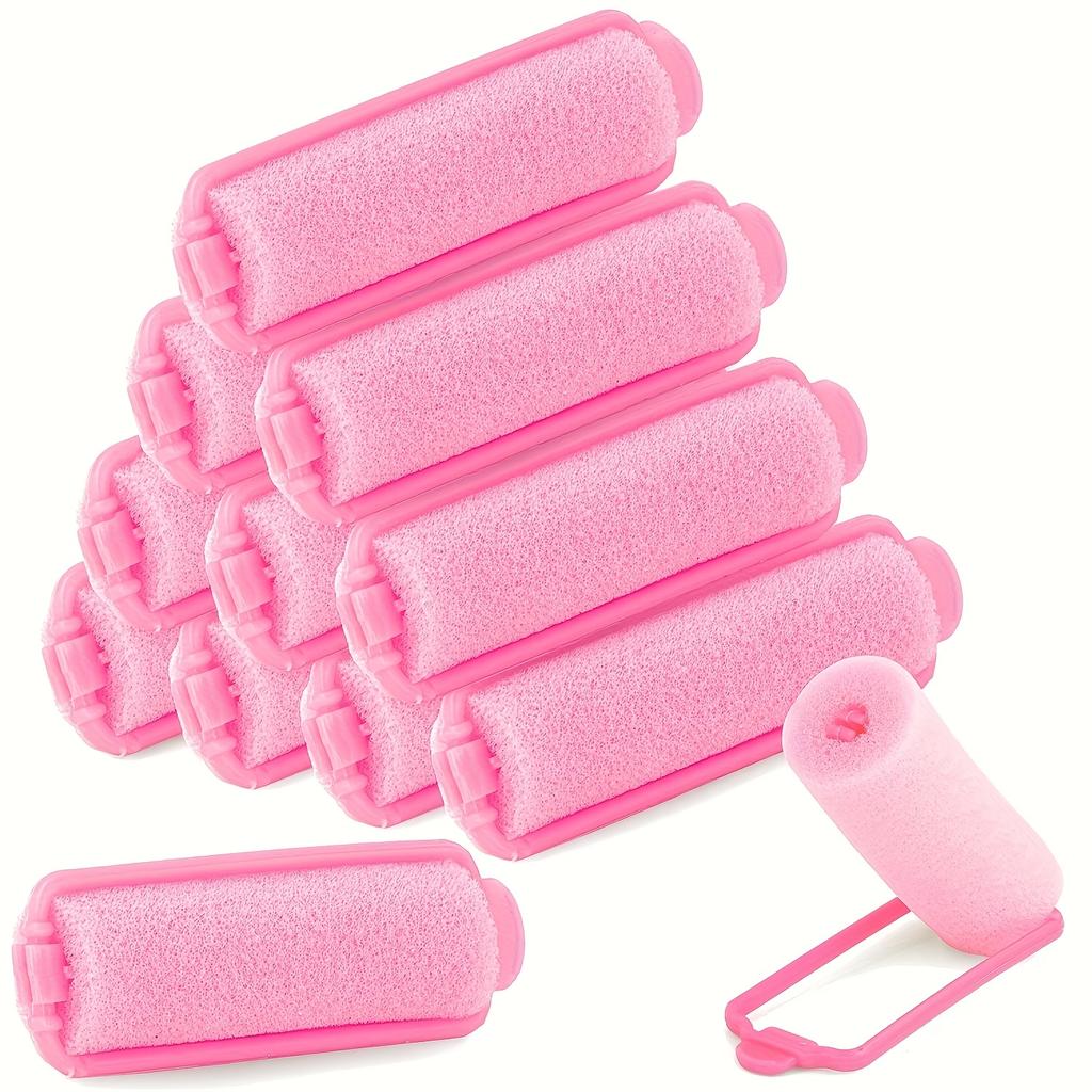 Pack of 12 Pink Foam Curlers, Portable Styling Tools for All Hair Types, Soft and Elastic Sleep Curler for Women and Girls, Flexible Sponge Rollers