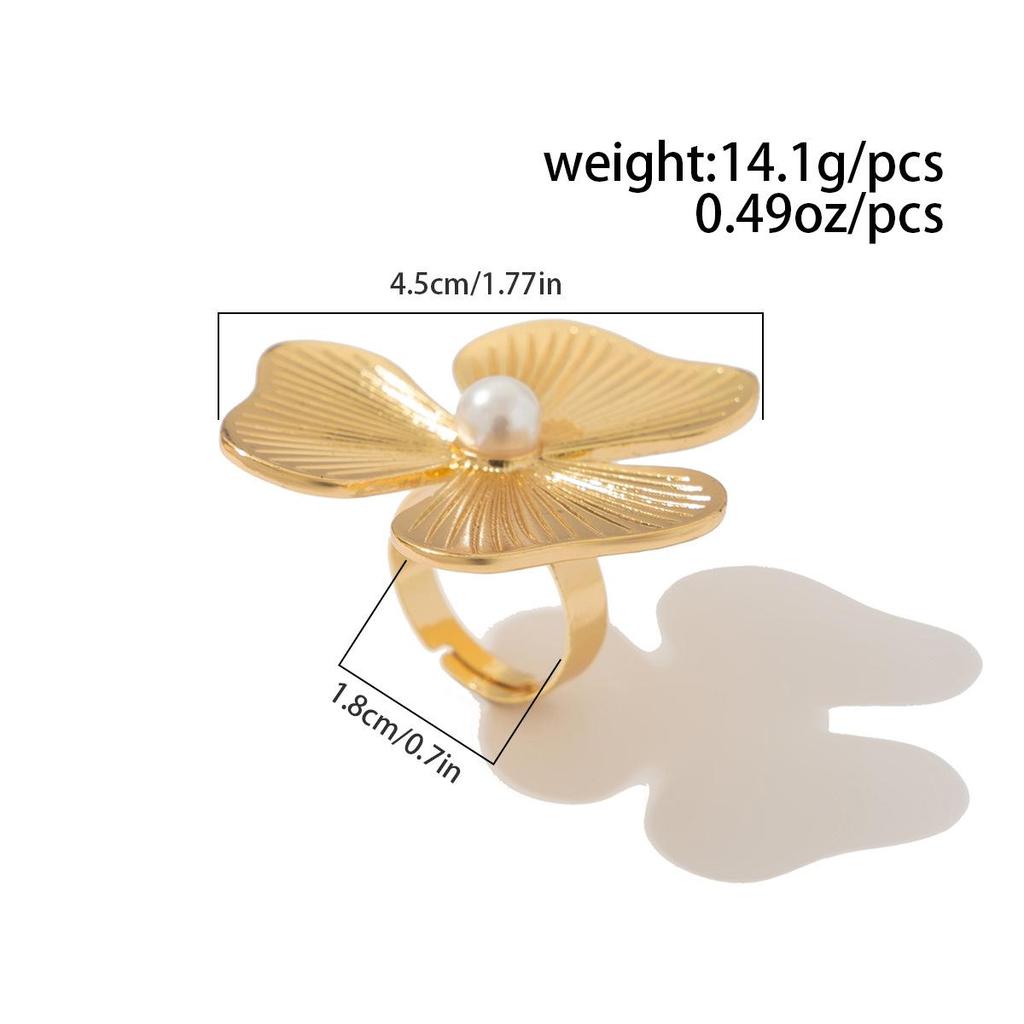 Vintage Geometric Pleated Flower Joint Rings Gold Silver Color Irregular Imitation Pearl Knuckle Ring Hollow Out Fashion Jewelry for Women Men