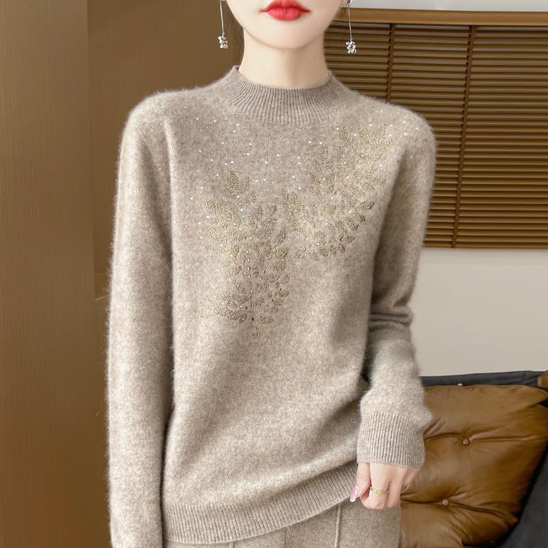 Women's Cashmere Sweater Qinghe Cashmere 30% Cashmere 70% Wool Autumn and Winter Pullover Warm and Fashionable