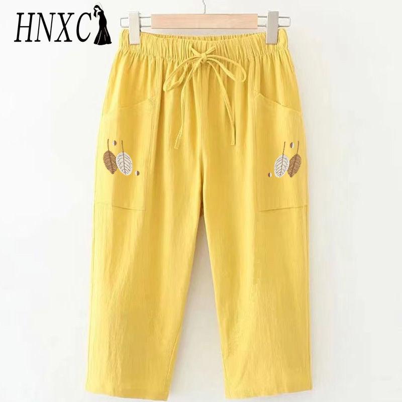 

HNXC Женские модные повседневные брюки и капри с однотонным принтом XL жёлтый
